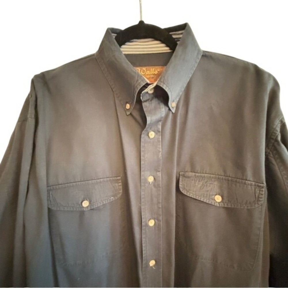 Walls Ranch Wear Shirt Men XL Grey Long Sleeve Cotton Workwear Button Down